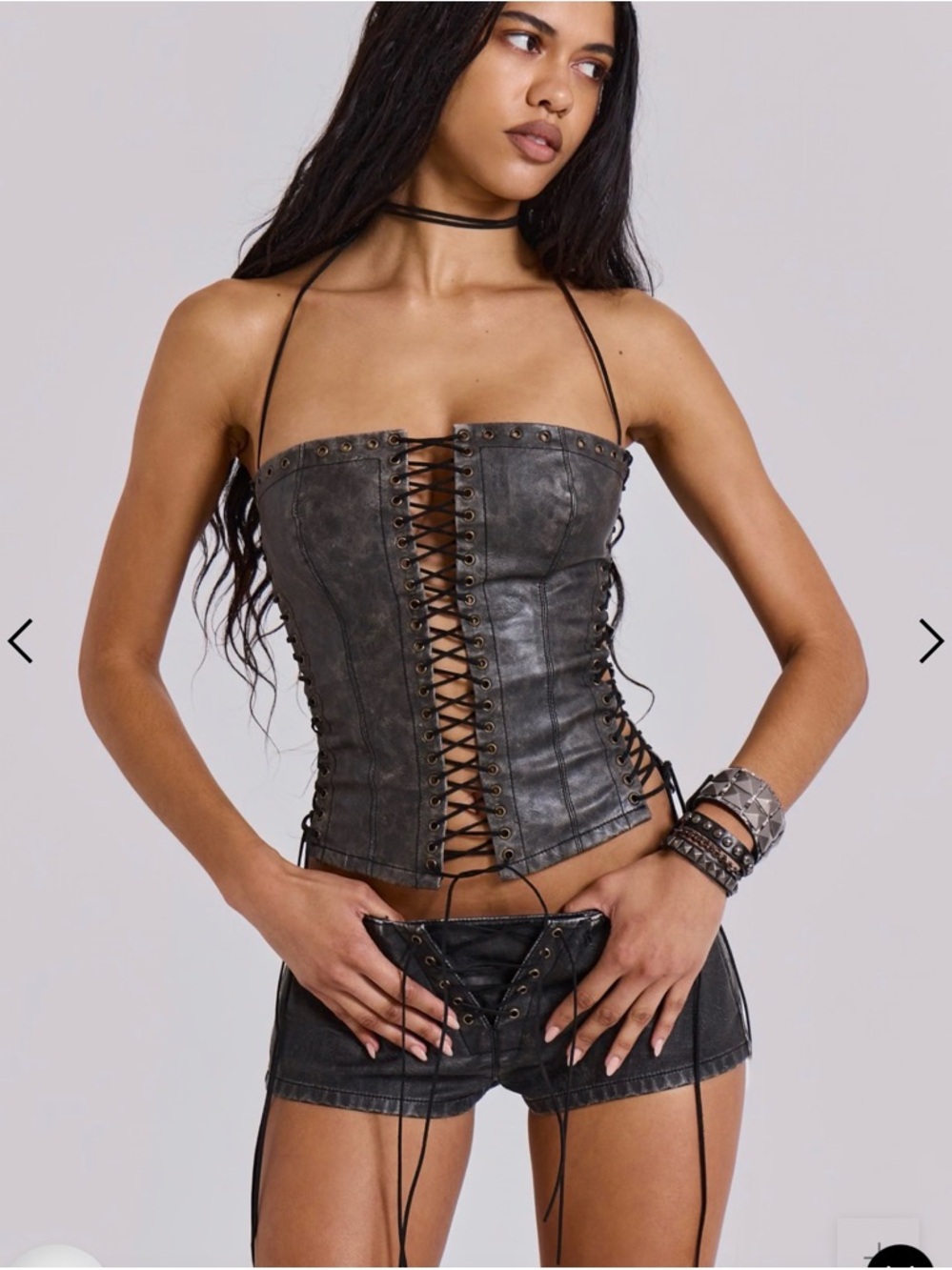 Jaded London Black Faux Leather Lace-Up Short Shorts. Size 26 - Picture 4 of 12